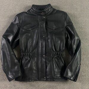 Vintage Angora Canada Leather Motorcycle Jacket Women's Large Black